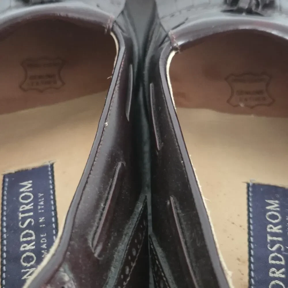 John W Nordstrom Men Kiltie Tassel Wingtip Loafers 8 W Burgundy Italy Leather